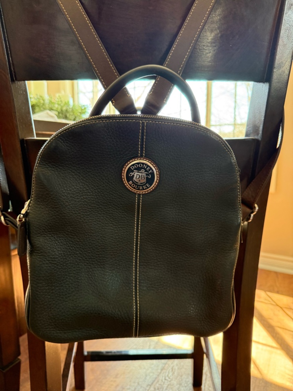 Vintage Dooney & Bourke Dark Brown and Tan pebble all weather Leather 2 Backpack